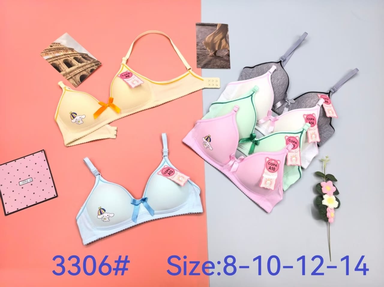 Brasier juvenil con personaje y moño central, código 3306#