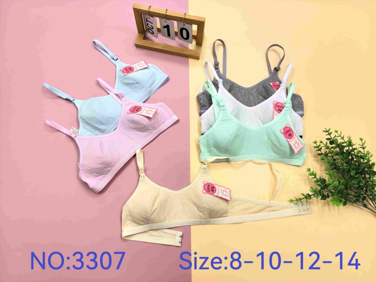 Brasier juvenil liso con copas de costura, código 3307