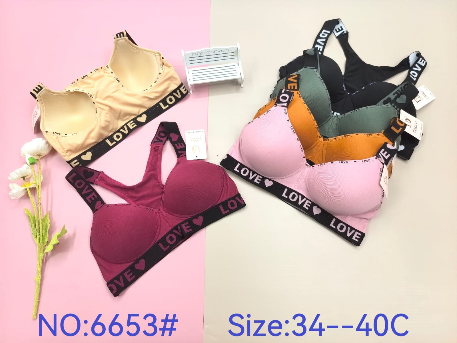 Brasier tipo deportivo LOVE con espalda tipo nadador, copa C, código 6653#
