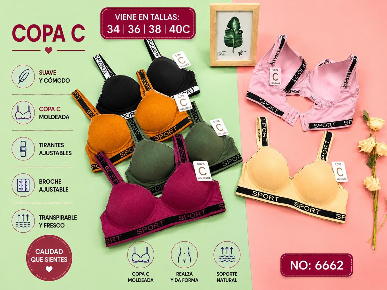 Brasier tipo bralette con tirantes SPORT, copa C, código 6662