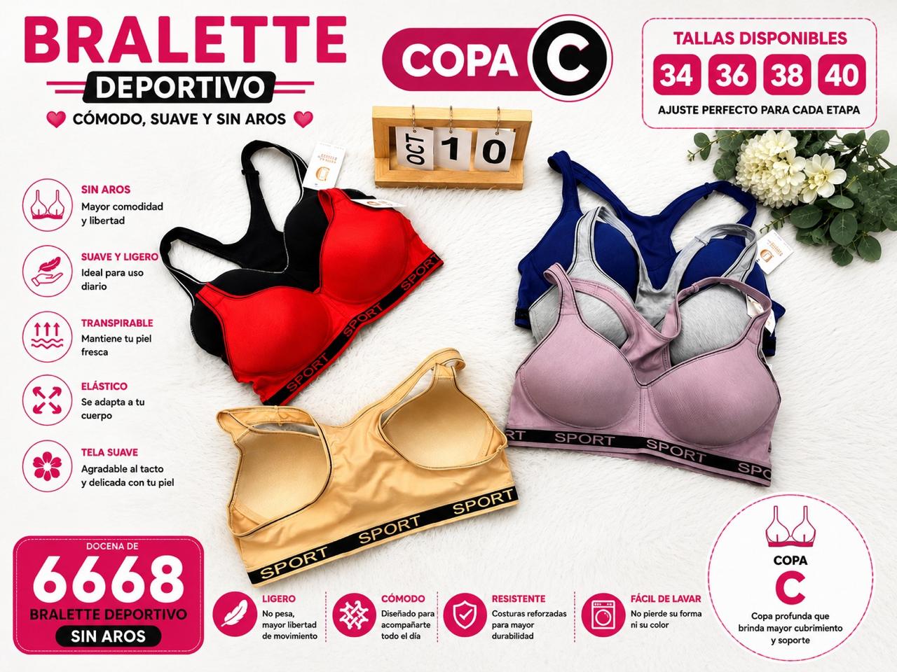 Bralette deportivo sin aros con banda SPORT, copa C, código 6668