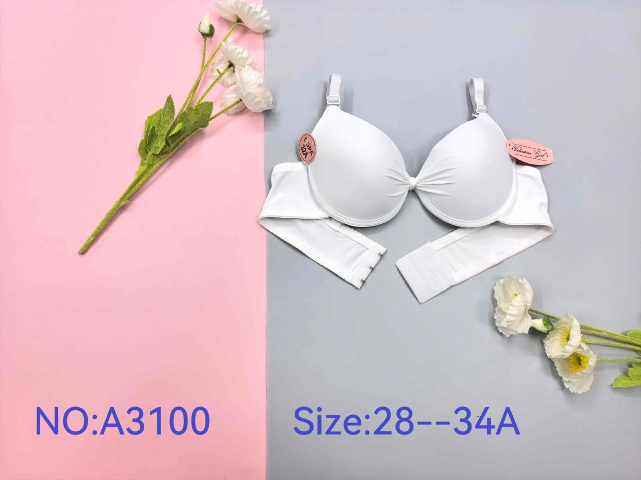 Brasier blanco con fruncido y nudo central, código A3100
