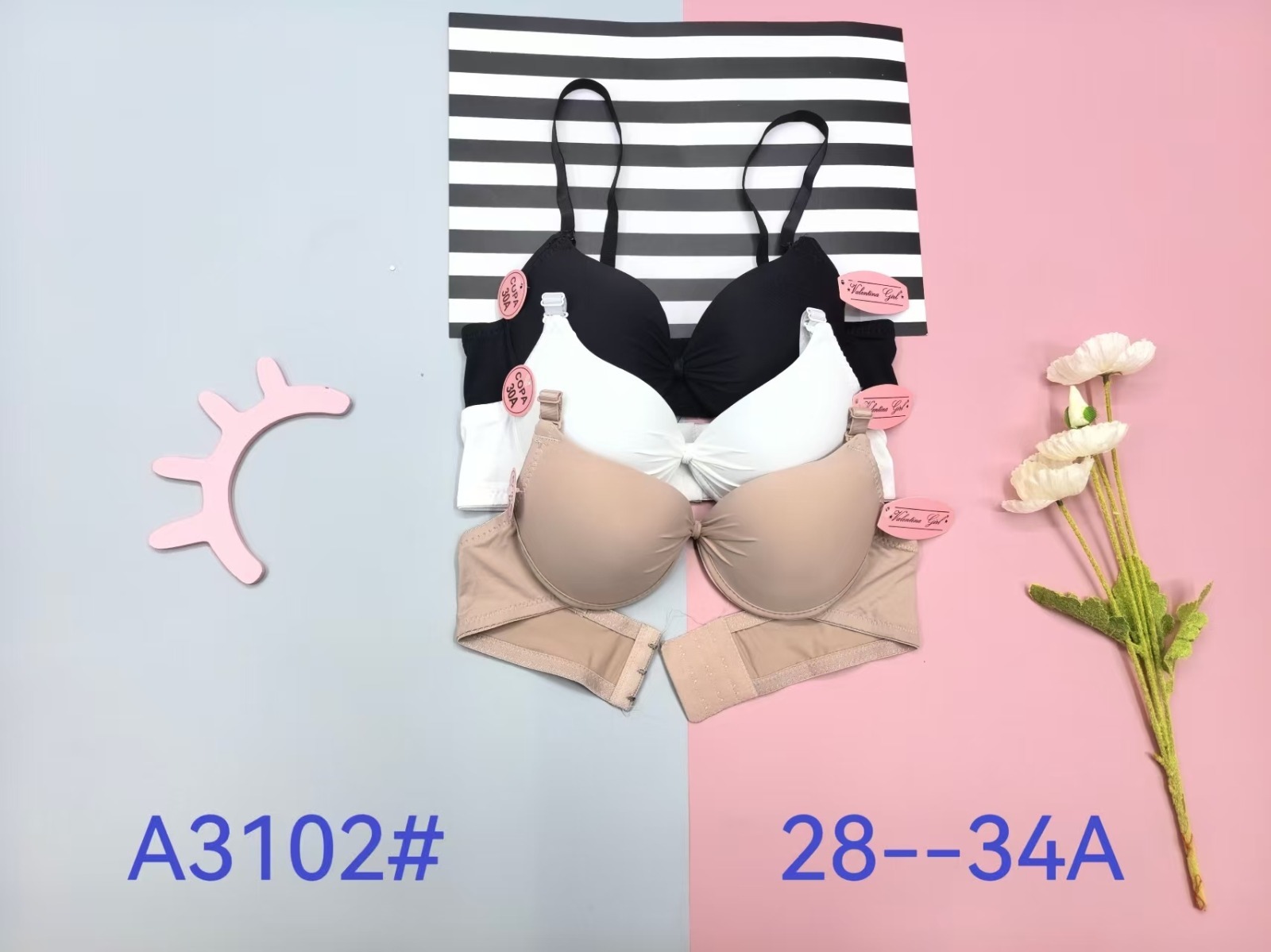 Brasier liso con nudo central, copa A, código A3102#
