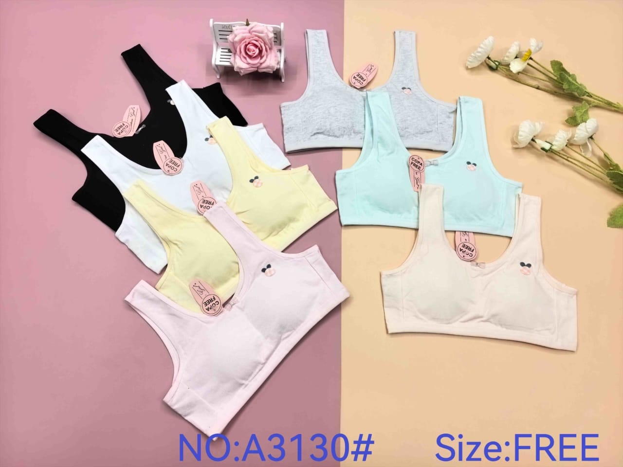 Top tipo bralette de tirante ancho con pequeño motivo frontal, código A3130#