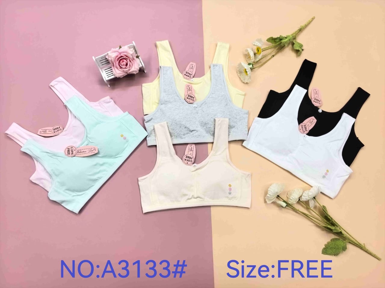 Top de tirantes anchos con pequeñas caritas de colores, código A3133#
