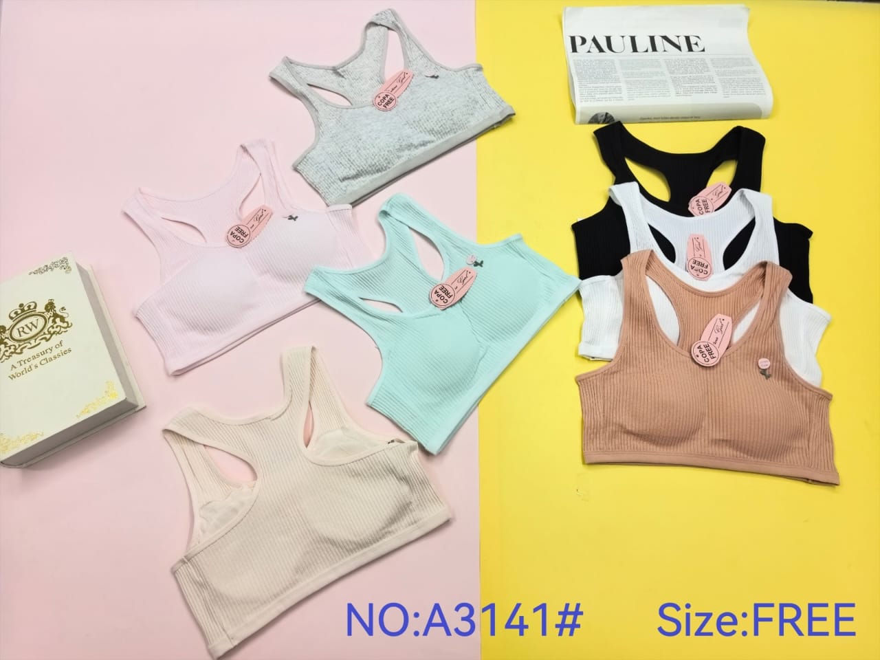 Top deportivo acanalado con espalda tipo nadador, código A3141#
