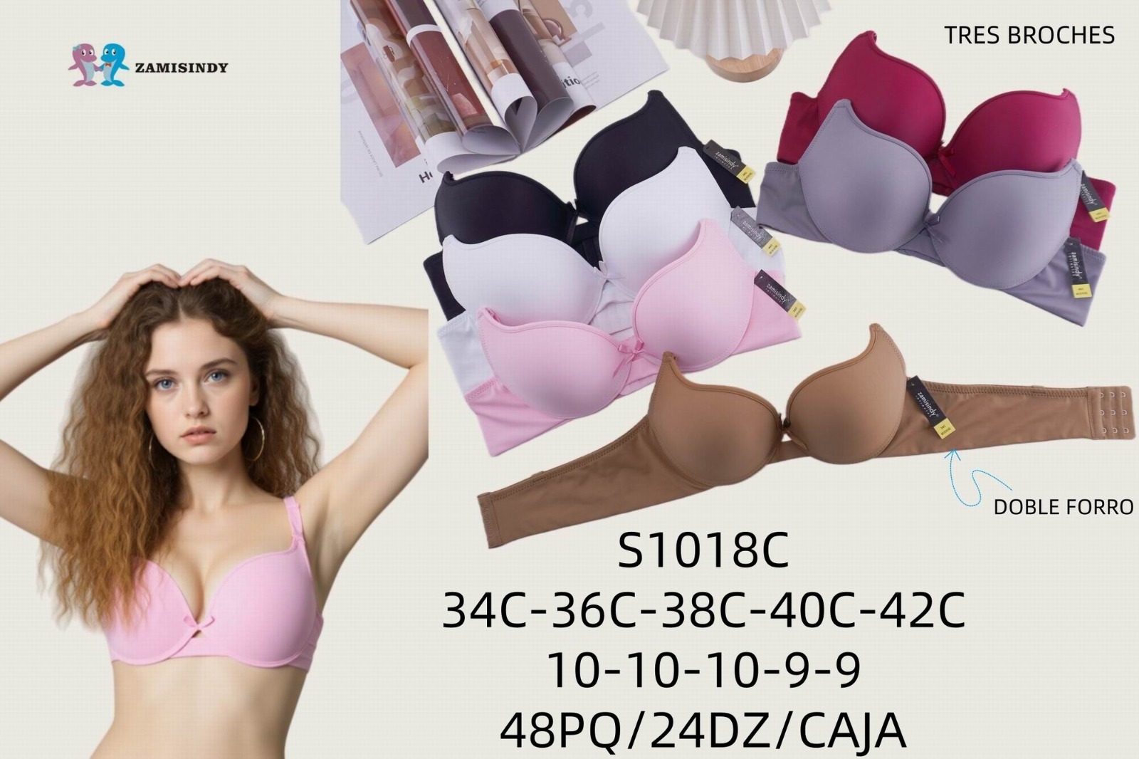Brasier básico liso con moño central, copa C, código S1018C