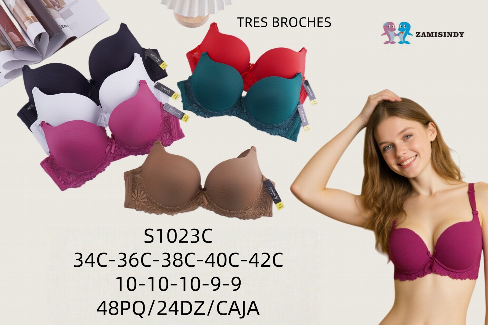 Brasier con copas de líneas finas y base de encaje, copa C, código S1023C
