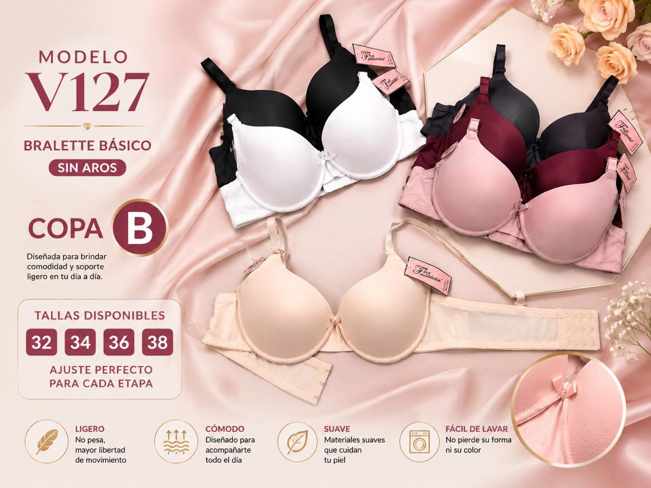 Bralette básico sin aros con moño central, código V127