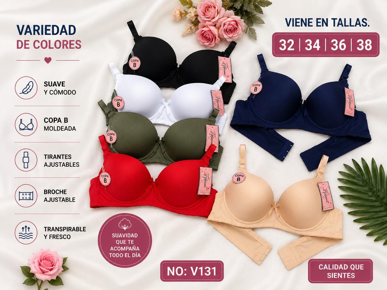 Brasier básico con copas moldeadas y tirantes ajustables, copa B, código V131